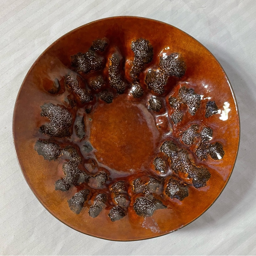 Rustic metal covered in enamel bowl/Plate. Signed